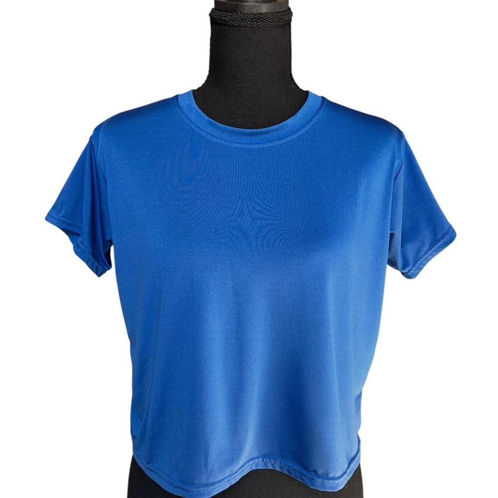 Blue Performance Workout Tee Lightweight Athletic Moisture Wicking Active